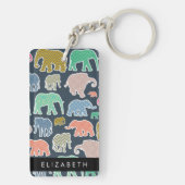 Farbenfrohe Elefanten, Elefantenmuster, Ihr Name Schlüsselanhänger (Rückseite)