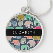 Farbenfrohe Elefanten, Elefantenmuster, Ihr Name Schlüsselanhänger (Vorne)
