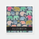 Farbenfrohe Elefanten, Elefantenmuster, Ihr Name Serviette (Vorderseite)