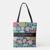 Farbenfrohe Elefanten, Elefantenmuster, Ihr Name Tasche (Rückseite)
