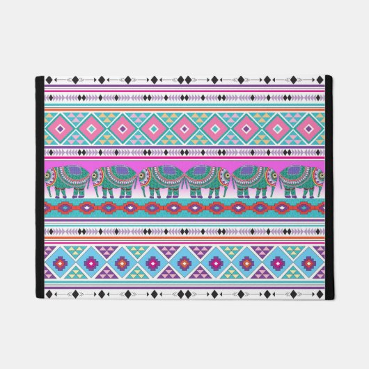 Farbenfrohe Elefanten mit Azteken-Muster Fußmatte (Vorderseite)