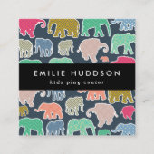 Farbenfrohe Elefanten, Spielzentrum, Aktivitätszen Quadratische Visitenkarte (Vorderseite)