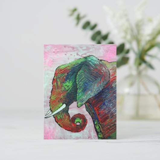 Farbenfrohe Elefantenkunst Postkarte (Stehend Vorderseite)