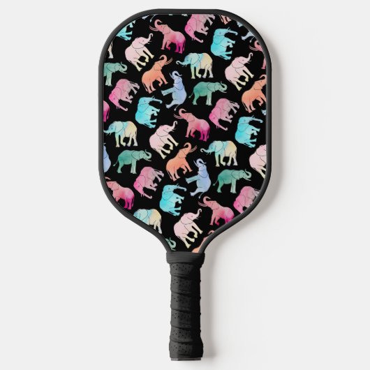 Farbenfrohe Elefantenmuster Pickleball Schläger (Vorderseite)