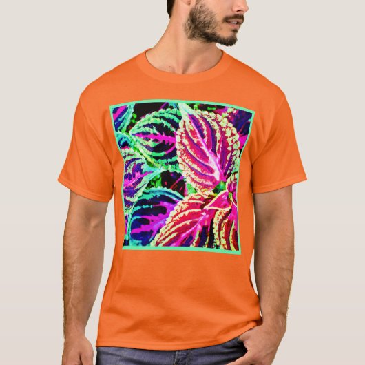 Farbenfrohe Elegance-Blätter Muster T-Shirt (Vorderseite)