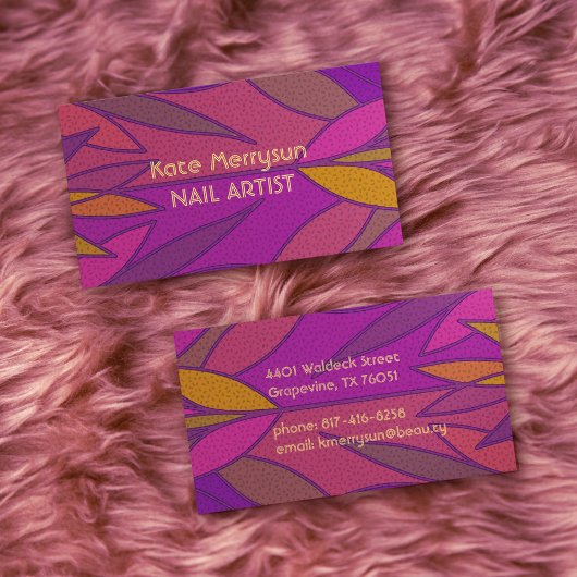 Farbenfrohe elegante Blattmuster für Nagelkunst Visitenkarte