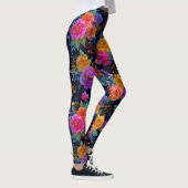 Farbenfrohe Elegante Blume auf Black Stylish Flora Leggings (Rechts)
