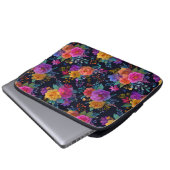 Farbenfrohe Elegante Blume auf dem Schwarzen Glamo Laptopschutzhülle (Vorne Knopf)