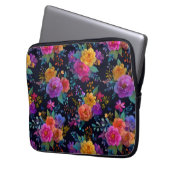 Farbenfrohe Elegante Blume auf dem Schwarzen Glamo Laptopschutzhülle (Vorderseite Links)