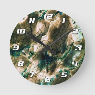 Farbenfrohe Elegante Marble Tan Brown und Aqua Zah Runde Wanduhr