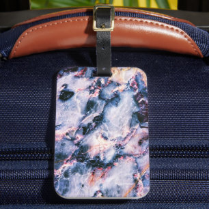 Farbenfrohe Elegante Marmorplatte Weiß Blau und Ro Gepäckanhänger