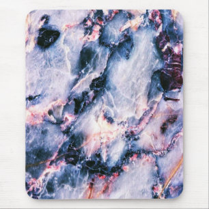 Farbenfrohe Elegante Marmorplatte Weiß Blau und Ro Mousepad