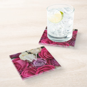 Farbenfrohe, elegante Monogramm-Rose Untersetzer a