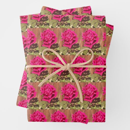 Farbenfrohe Elegante Rosa Blume Rosa Blütenfarben Geschenkpapier Set (Beispiel)