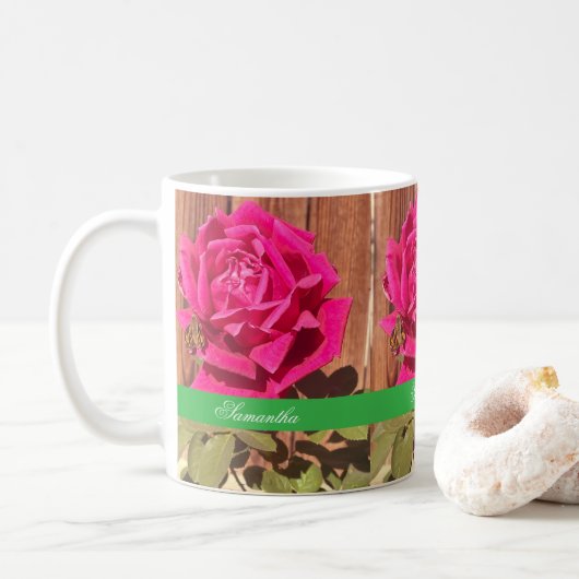 Farbenfrohe Elegante Rosa Blume Rosa Blütenfarben Kaffeetasse (Mit Donut)