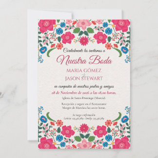 Farbenfrohe elegante spanische Hochzeit mit Blumen Einladung