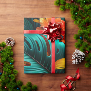Farbenfrohe Elegante Tropische Blätter und Blume Geschenkpapier