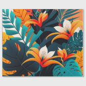 Farbenfrohe Elegante Tropische Blätter und Blume | Geschenkpapier (Flach)