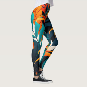 Farbenfrohe Elegante Tropische Blätter und Blume Leggings
