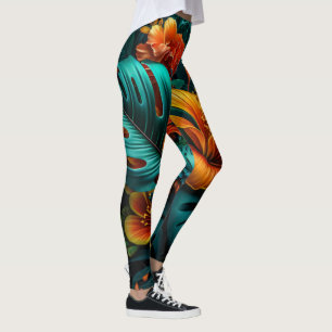 Farbenfrohe Elegante Tropische Blätter und Blume Leggings