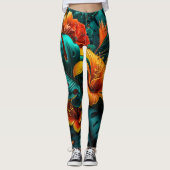 Farbenfrohe Elegante Tropische Blätter und Blume | Leggings (Vorderseite)