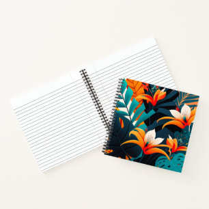 Farbenfrohe Elegante Tropische Blätter und Blume   Notizblock