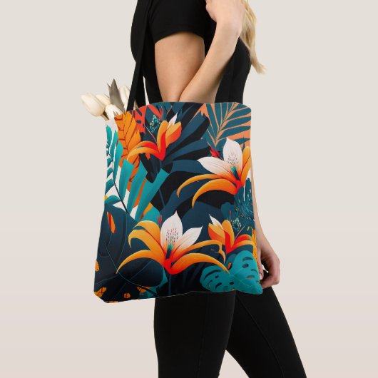 Farbenfrohe Elegante Tropische Blätter und Blume | Tasche (Von Nahem)