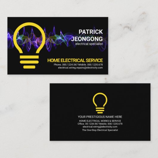 Farbenfrohe elektrische Blitze Zapping Glühbirne Visitenkarte (Vorne/Hinten)
