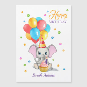 Farbenfrohe Elephant Cartoon Kindergeburtstag Magnetkarte