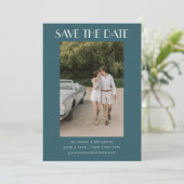 Farbenfrohe Emerald Aquamarin Art Deco Foto Hochze Save The Date (Stehend Vorderseite)
