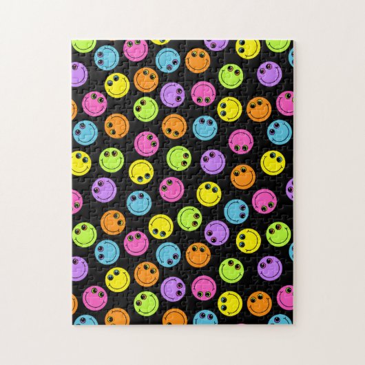 Farbenfrohe Emoji-Gesichter auf schwarz Puzzle (Vertikal)