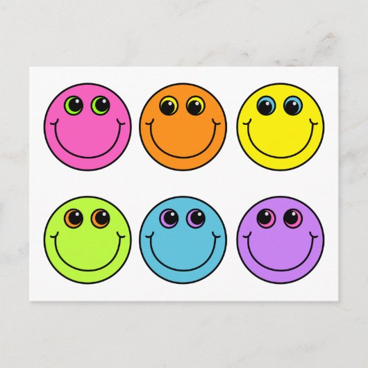 Farbenfrohe Emoji-Gesichter Postkarte (Vorderseite)