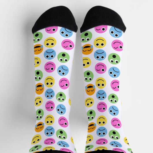 Farbenfrohe Emojis Emoticon Faces Gemusterte Print Socken (Oben)
