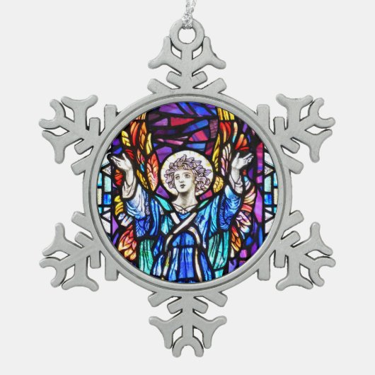 Farbenfrohe Engel-Ornament Schneeflocken Zinn-Ornament (Vorderseite)