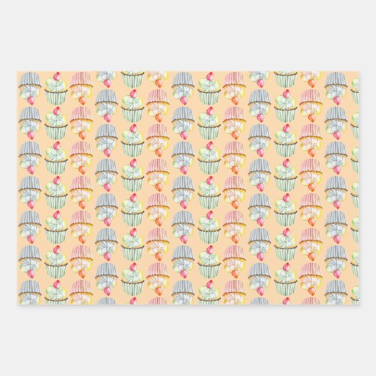 Farbenfrohe Erdbeere Topped Cupcake Muster Geschenkpapier Set (Vorderseite 2)