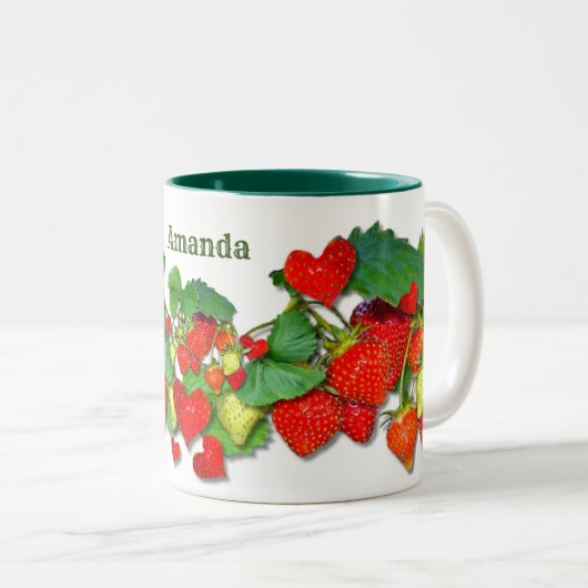 Farbenfrohe Erdbeeren personalisierbar Zweifarbige Tasse (VorderseiteRechts)
