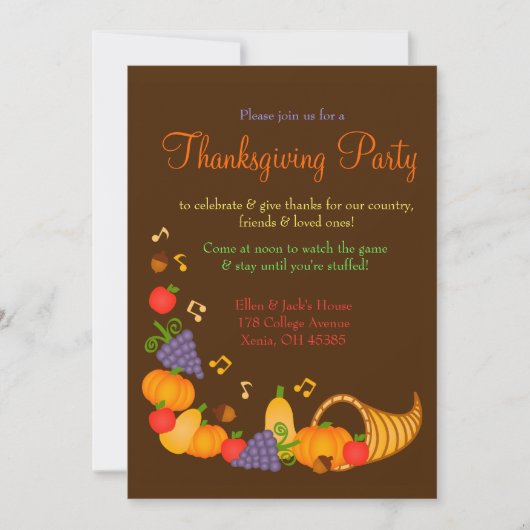 Farbenfrohe Erntedank Dinner Party Einladung (Vorderseite)