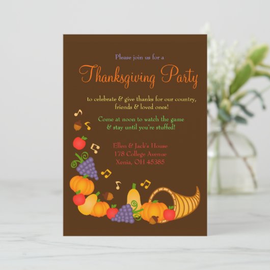 Farbenfrohe Erntedank Dinner Party Einladung (Stehend Vorderseite)