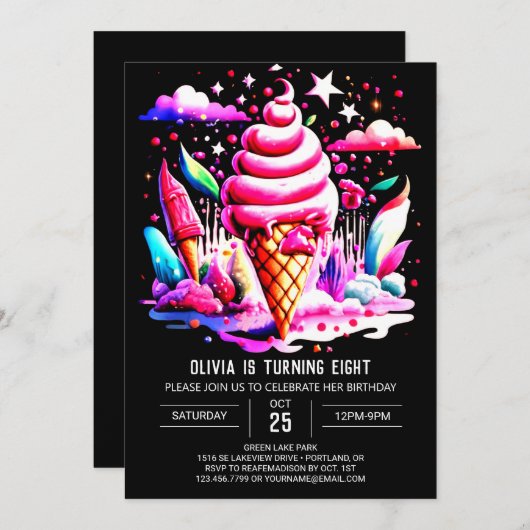 Farbenfrohe essbare Eisdiele Einladung (Vorne/Hinten)