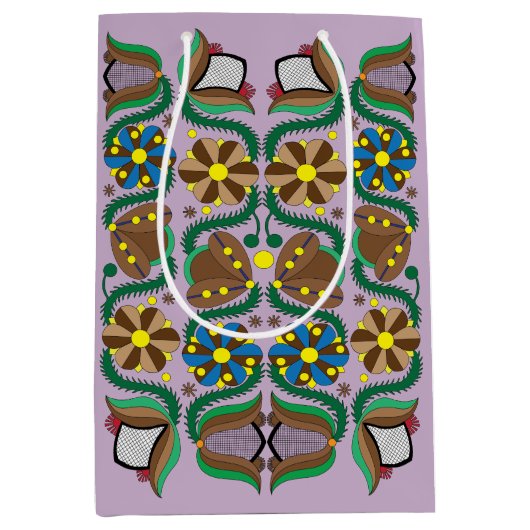 Farbenfrohe estnische Blumenmuster Mittlere Geschenktüte (Vorderseite)