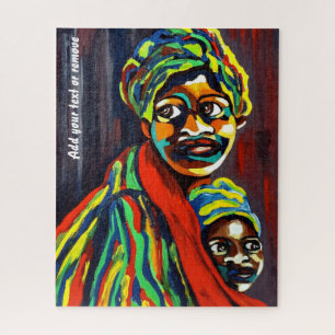 Farbenfrohe ethische Kunst, afrikanische Mutter un Puzzle
