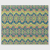 Farbenfrohe Ethnic Ikat Muster auf blau Geschenkpapier (Flach)
