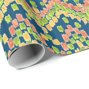 Farbenfrohe Ethnic Ikat Muster auf blau Geschenkpapier