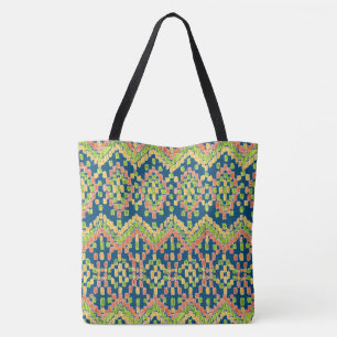 Farbenfrohe Ethnic Ikat Muster auf blau Tasche