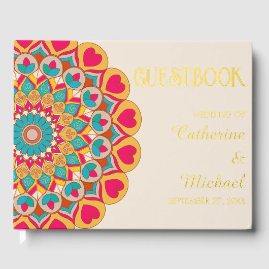 Farbenfrohe Ethnic Mandala Bold & Bright Wedding Gästebuch (Vorderseite)