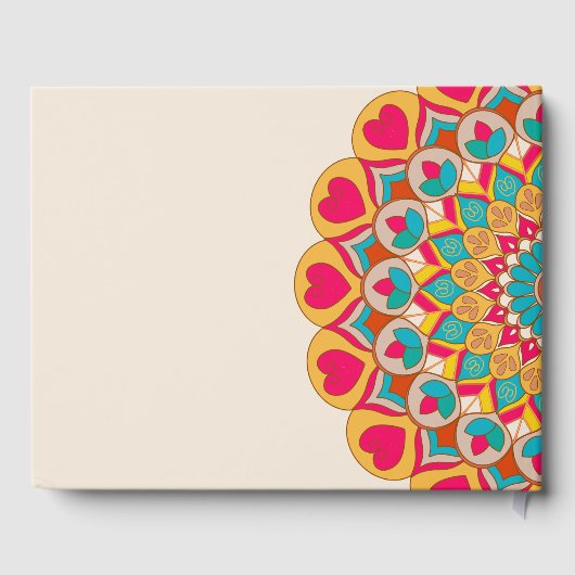 Farbenfrohe Ethnic Mandala Bold & Bright Wedding Gästebuch (Rückseite)