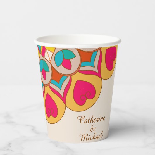 Farbenfrohe Ethnic Mandala Bold & Bright Wedding Pappbecher (Rückseite)