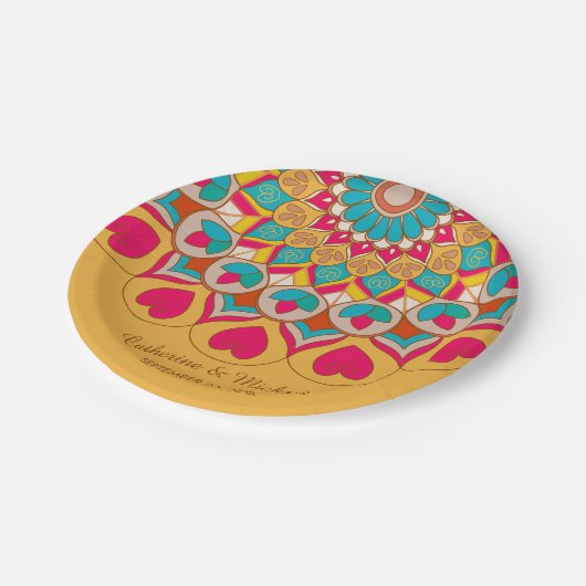 Farbenfrohe Ethnic Mandala Bold & Bright Wedding Pappteller (Schrägansicht)