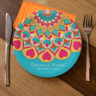Farbenfrohe Ethnic Mandala Bold & Bright Wedding Pappteller