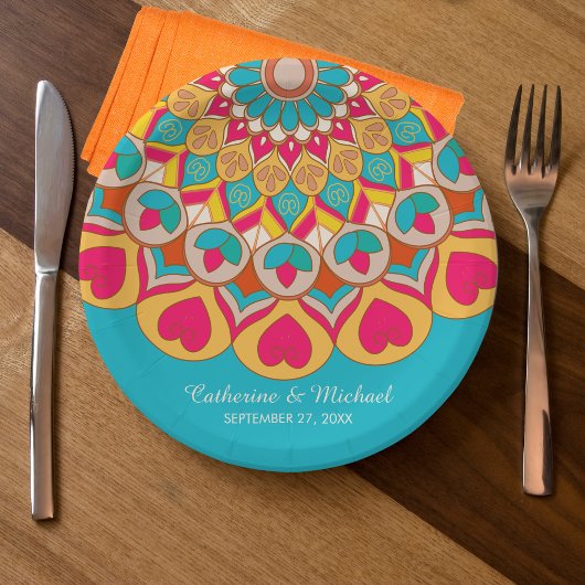 Farbenfrohe Ethnic Mandala Bold & Bright Wedding Pappteller